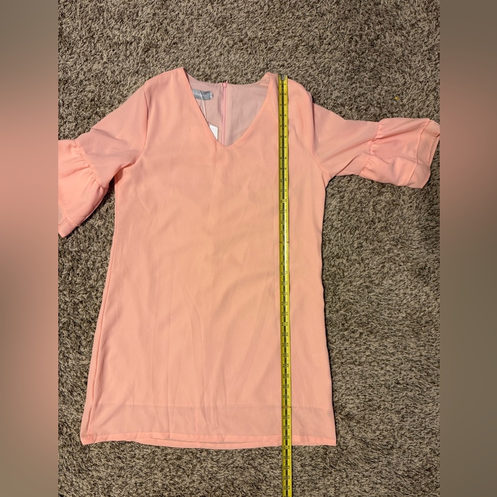 Peach V-Neck Ruffle Sleeve Dress - Picture 9 of 12